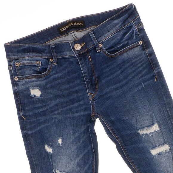 Express Jeans Womens Size 4 S Legging Mid Rise Distressed Blue Measure 30 x 26.5 - Picture 6 of 12